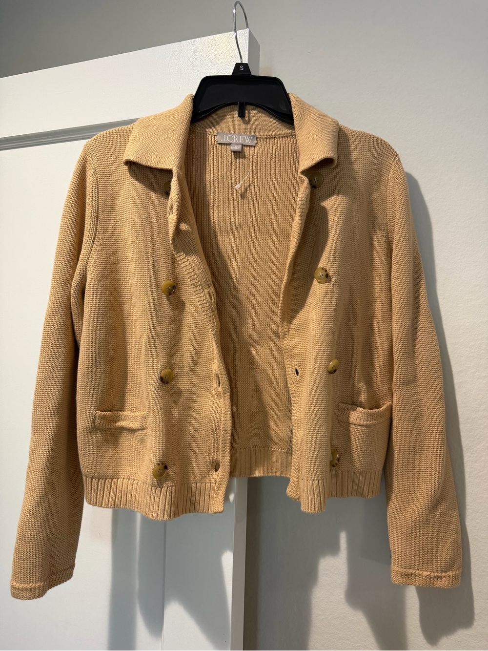 J. Crew Double-Breasted Knit Cardigan Jacket in Light Tan
